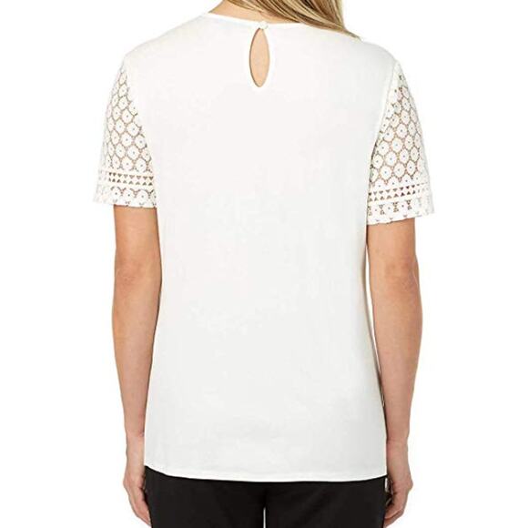 Badgley Mishka Casual Top Size XS White Lace Overlay Short Sleeve Cotton Blend - Picture 4 of 11